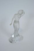 A Lalique Frosted glass figure of a lady (as found), in a swooning attitude, signed to base,