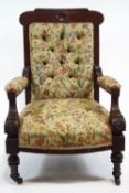 A late 19th century mahogany deep button up-holstered armchair,