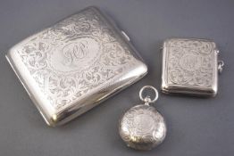 A silver shaped cigarette case, with engraved scrolling foliage decoration, Chester 1916,