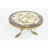 A 20th century composite marble topped coffee table, of round form,