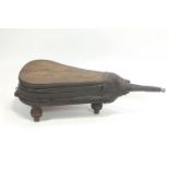 A pair of elm and leather forge bellows, with iron spout and hobnail work,