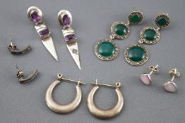Five pairs of white metal set earrings, some marked 925, Gross weight 19.