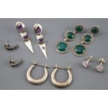 Five pairs of white metal set earrings, some marked 925, Gross weight 19.