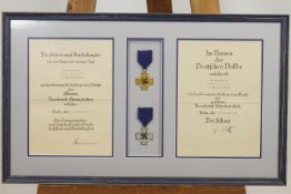 Two German civilian awards 20 and 40 years' service to a Post Office worker 1938-1941,