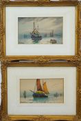 F Walters, Two scenes of Fishing Boats, watercolour, signed lower left,