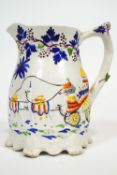 A Staffordshire china jug, depicting the Vanberg circus tour of 1850,