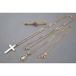 A collection of jewellery to include: A hallmarked 9ct gold cross pendant with chain;