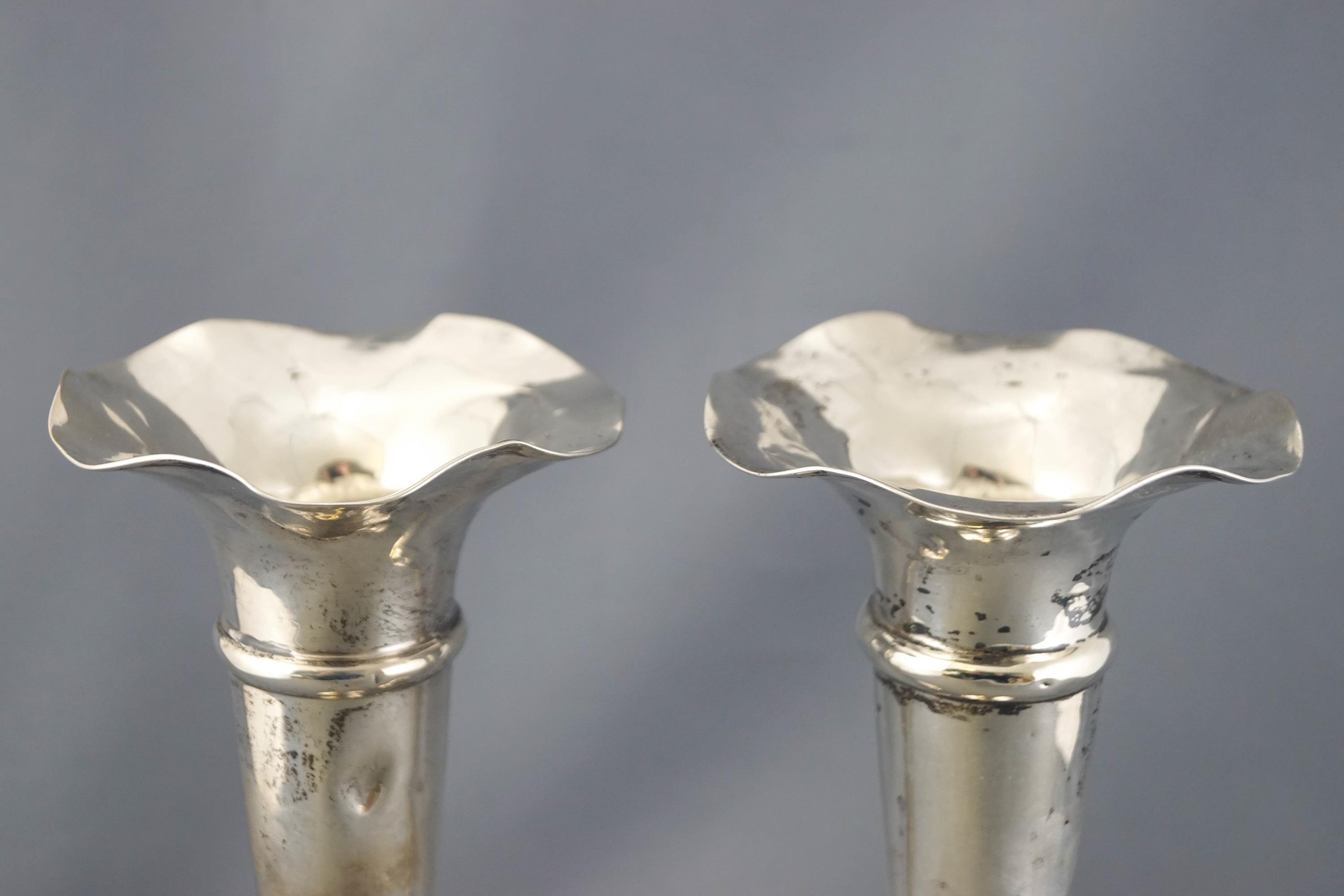 A pair of silver spill vases, of tapered trumpet form with waving edges, Birmingham 1905, - Image 2 of 2