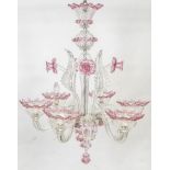 A 20th century six branch Venetian style glass chandelier,