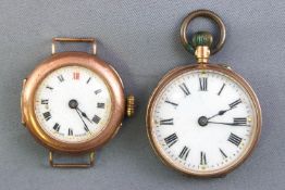 A collection of two watches to include: A yellow metal open faced pocket watch.