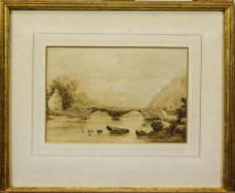 Eleanor Goodman, watercolour, ancient bridge over a river, signed,