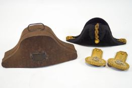 A 19th century fur felt, gilt thread and ribbon Bicorn hat, by Frieberg of Portsea,