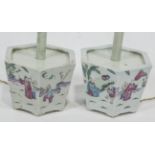 A pair of 18th/19th Century Chinese hexagonal porcelain jardinieres,