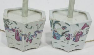 A pair of 18th/19th Century Chinese hexagonal porcelain jardinieres,