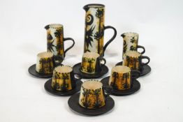 A Celtic pottery coffee set, comprising a coffee jug, milk jug,