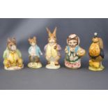 Five Beswick Beatrix Potter figures, 'Mr Benjamin Bunny', 11cm high; 'Cousin Ribby', 9.