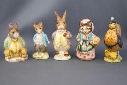 Five Beswick Beatrix Potter figures, 'Mr Benjamin Bunny', 11cm high; 'Cousin Ribby', 9.