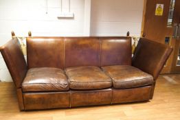 A brown leather Knowle sofa with three loose cushions, from Leather chairs of Bath,