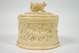 An early 20th century Indian carved ivory oval tusk box,