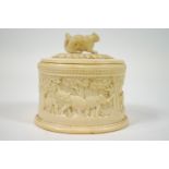 An early 20th century Indian carved ivory oval tusk box,