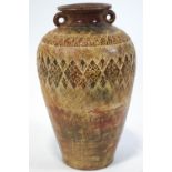 A large 20th century pottery floor vase, with two ring handles, possibly Mediterranean,
