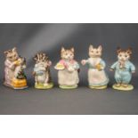 Five Beswick Beatrix Potter figures, 'Ribby', 9cm high; 'Miss Moppet', 7.