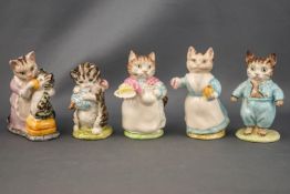 Five Beswick Beatrix Potter figures, 'Ribby', 9cm high; 'Miss Moppet', 7.