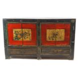 A Chinese rectangular painted cabinet set with two two door cabinets,