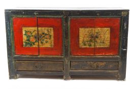 A Chinese rectangular painted cabinet set with two two door cabinets,