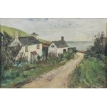 Don Hurren, Rotterdam Cottage Looe, oil on board, coastal scene with cottages, signed with monogram,