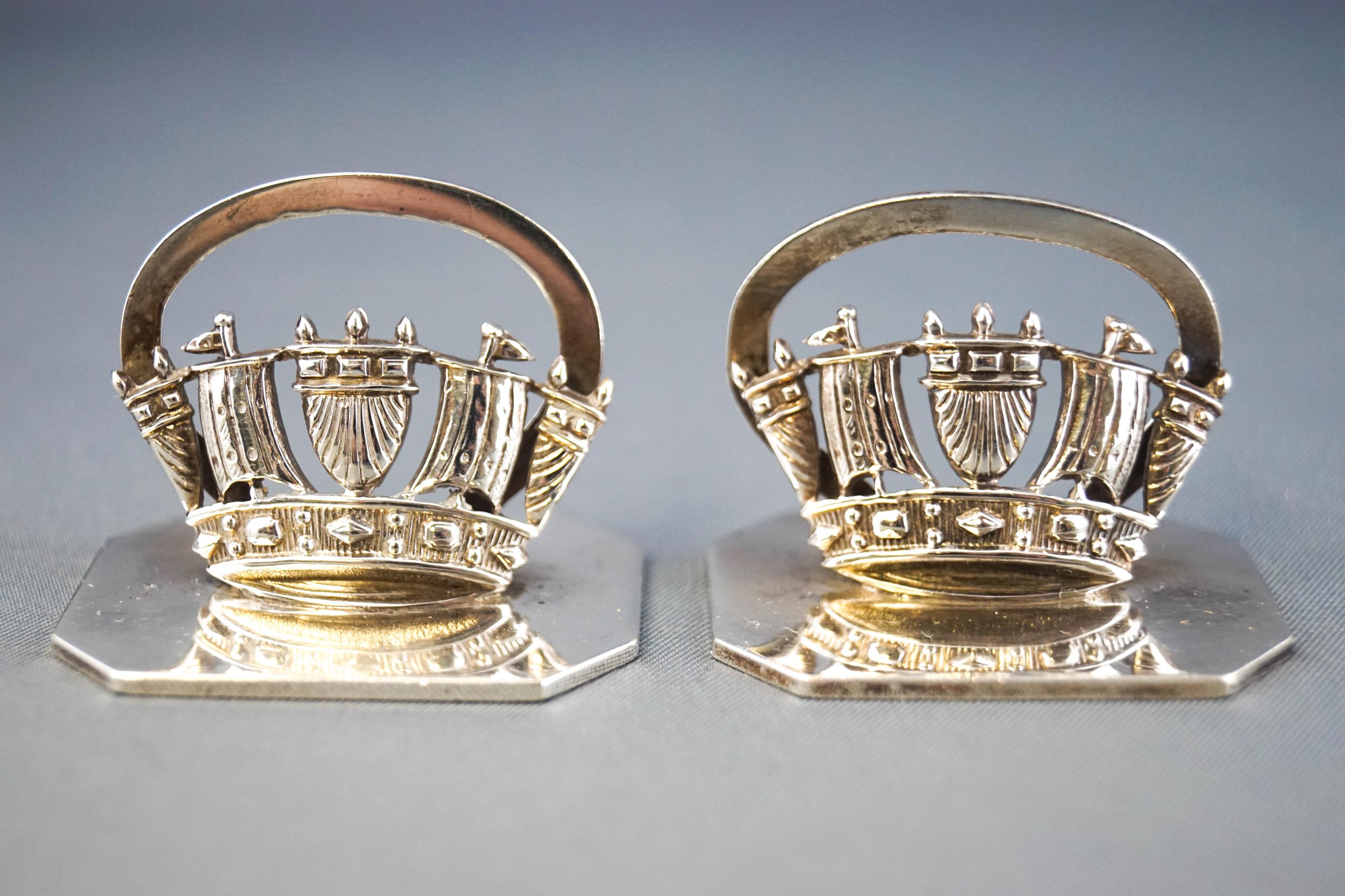 A cased pair of silver menu holders in the form of Naval Coronets, for Page, Keen & Page, Plymouth, - Image 2 of 3