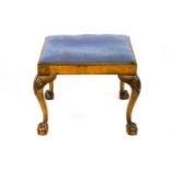 A George III style walnut stool, with rectangular drop in seat,