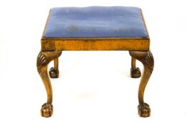 A George III style walnut stool, with rectangular drop in seat,