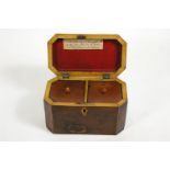 A George III yew wood shaped rectangular tea caddy,