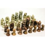 A set of African soapstone chess pieces, the knights modelled as elephants, the King 10.