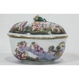 A Capodimonte covered casket, of oval form,