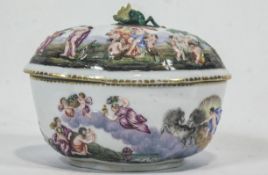 A Capodimonte covered casket, of oval form,