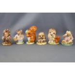 Six Beswick Beatrix Potter fiogures, 'Old Mr Pickleman', 6.5cm high; 'Old Mr Brown', 8.