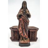 A polychrome decorated statue of The Sacred Heart of Jesus, 43cm tall,