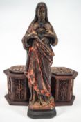 A polychrome decorated statue of The Sacred Heart of Jesus, 43cm tall,