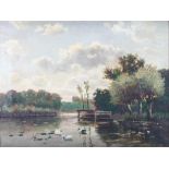 The Hague School, early 20th century, River Landscape with ducks, oil on canvas,