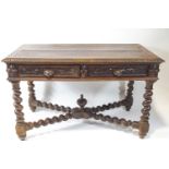 An oak Tudor style two drawer writing/side table,