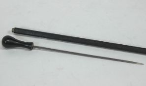 A late 19th century sword stick with knop handle and hexagonal tapered shaft, 83cm long (overall),