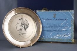 A boxed silver Bradford Exchange Ltd edit 1,017/1500 plate for the Prince of Wales' 30th birthday,