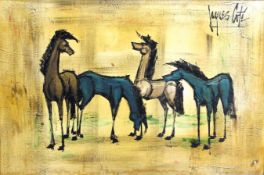Jacques Cote, Horses, oil on board, signed upper right, 60cm x 90.