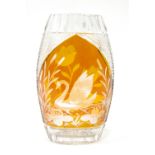 A Bohemian cut glass vase, of navette section,