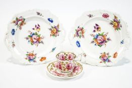 A pair of rounded square two handled dishes, decorated with Deutsche blumen, possibly Coalport,