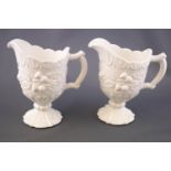 Two small Sowerby pressed white opaline glass jugs,