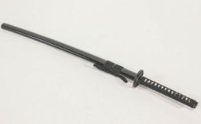 A 20th century Samurai style sword with black lacquered scabbard,