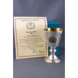 A silver goblet for the Queen's 1977 Jubilee, of plain form with a bucket bowl,